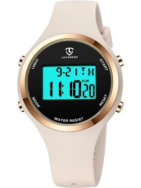 Womens Off White Quartz Chronograph Waterproof Outdoor Sport Alarm Digital Watch